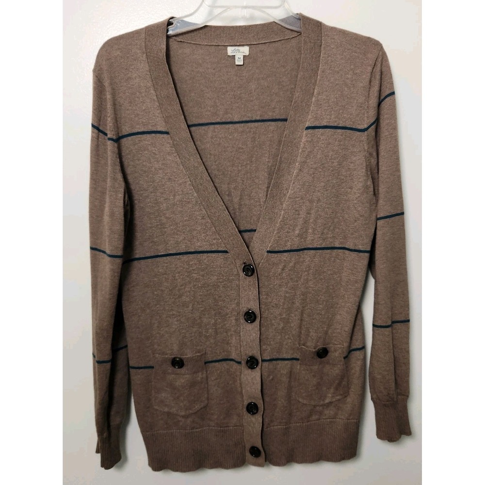 L.L. Bean Vintage Cardigan Sweater Button V-neck Med Brown Cotton Cashmere Silk